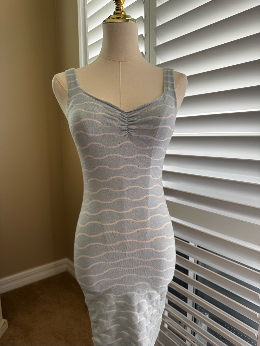 Light Blue & White Wave Knit Slip Dress - Unbranded